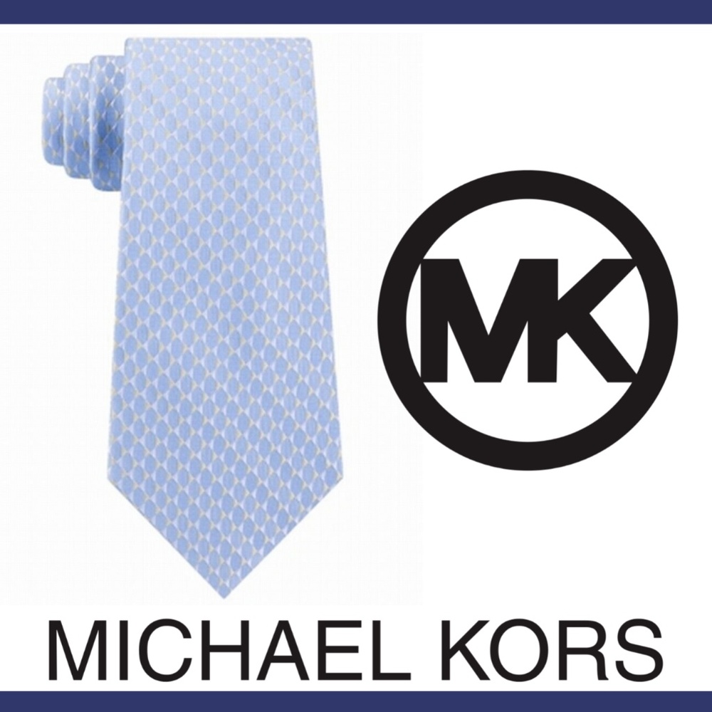 NWT $70 Michael Kors [Mens Tie‎ ] Mirrored Circles Tie in Light Blue Yellow